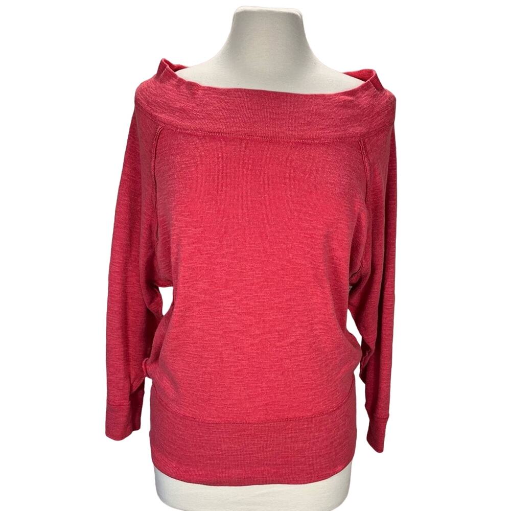 FREE PEOPLE Y2K Off the Shoulder Palisades‎ Thermal Pullover Top Pink Sz SP